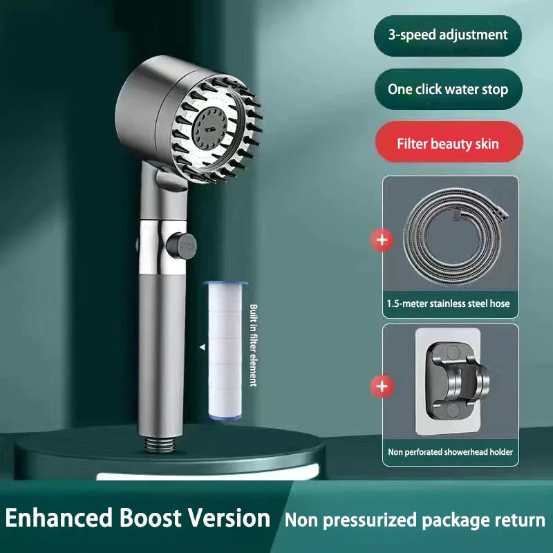 3 Mode High Pressure Shower Head Adjustable ShowerHead Filter With Massage Brush One-Key Stop Shower Bathroom Accessories