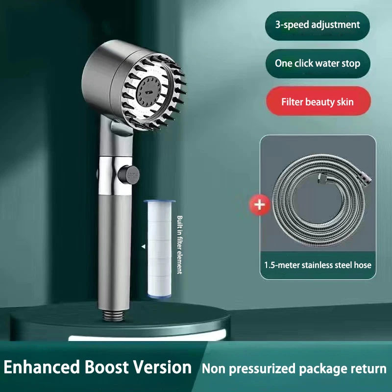 3 Mode High Pressure Shower Head Adjustable ShowerHead Filter With Massage Brush One-Key Stop Shower Bathroom Accessories